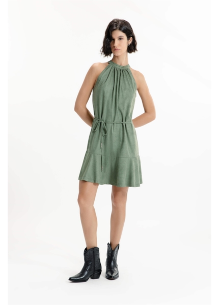 Vestido Jersey Leather Cava Americana Verde Oliva