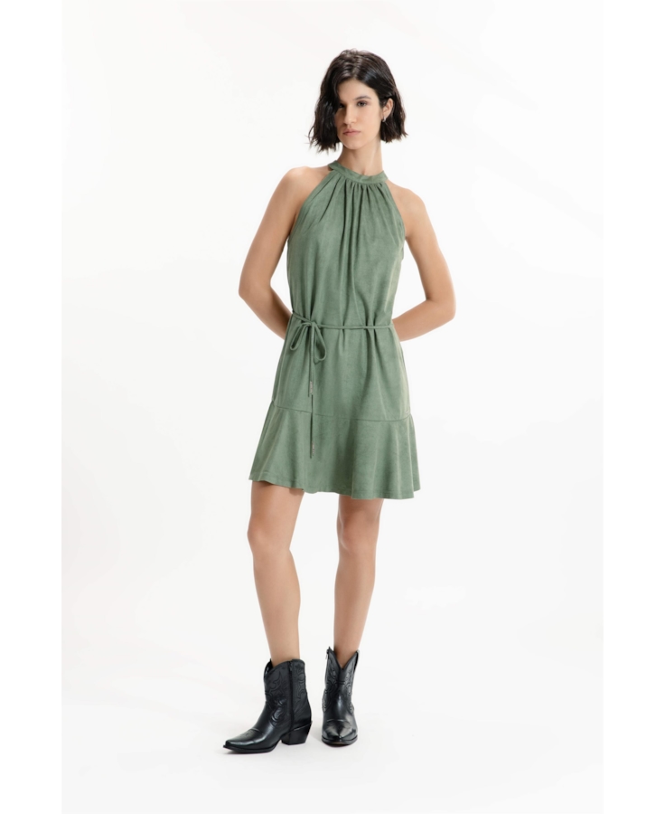 Vestido Jersey Leather Cava Americana Verde Oliva