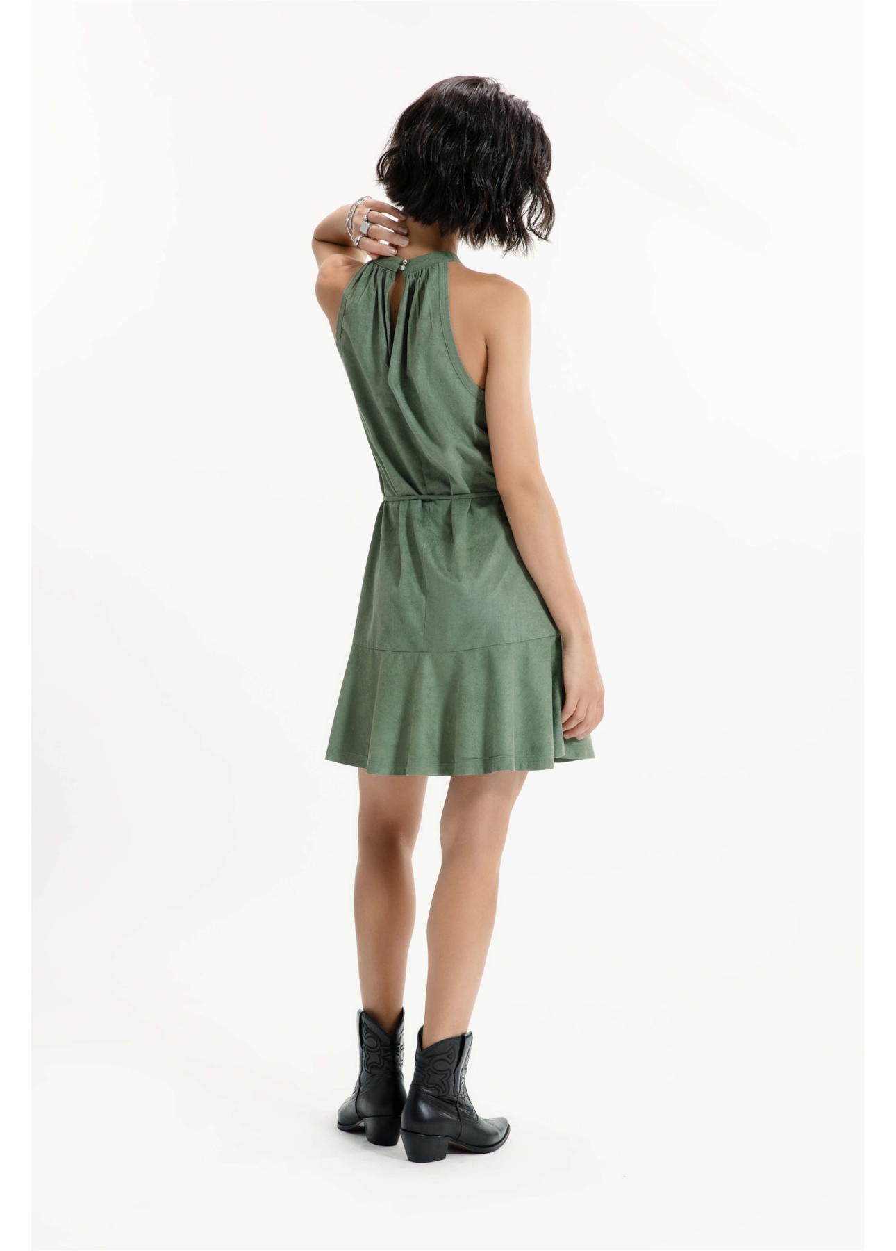 Vestido Jersey Leather Cava Americana Verde Oliva