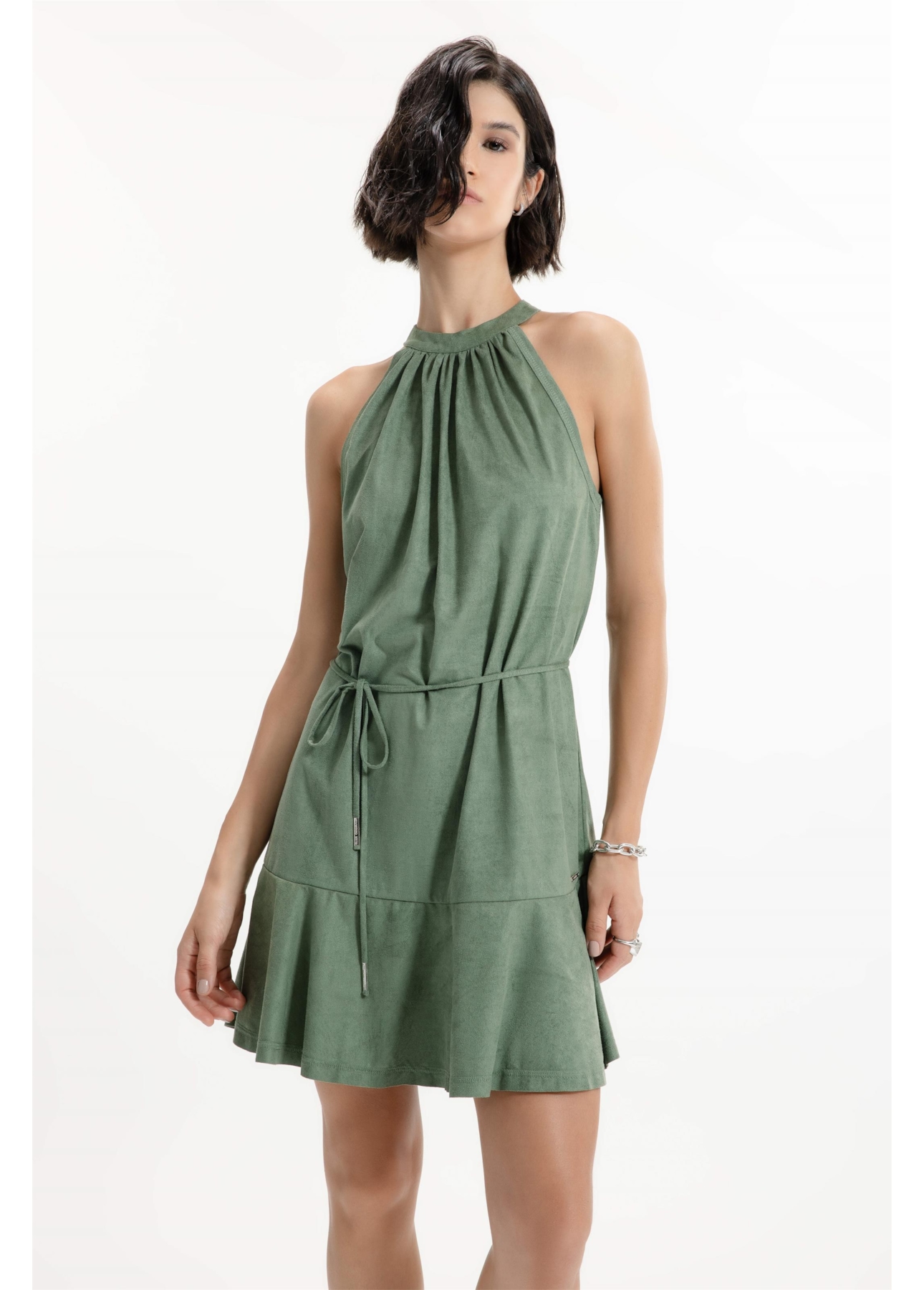 Vestido Jersey Leather Cava Americana Verde Oliva