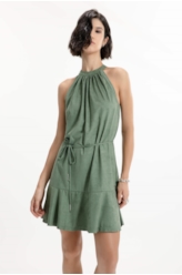 Vestido Jersey Leather Cava Americana Verde Oliva