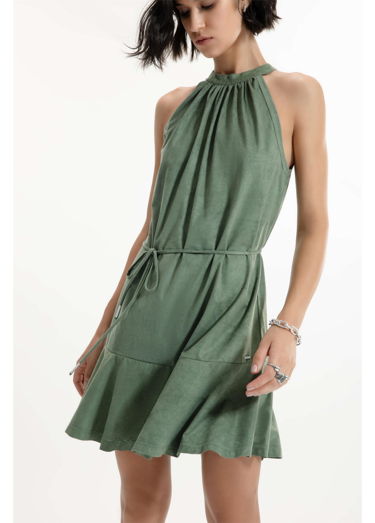 Vestido Jersey Leather Cava Americana Verde Oliva