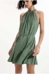 Vestido Jersey Leather Cava Americana Verde Oliva