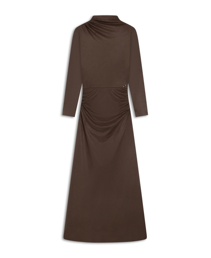 Vestido Jersey Leather Drapped Marrom