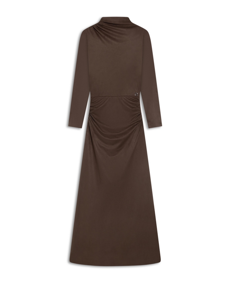Vestido Jersey Leather Drapped Marrom