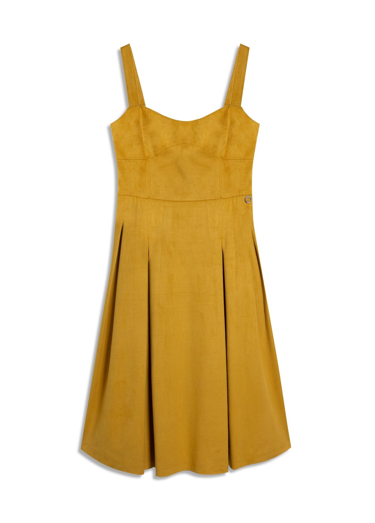 Vestido Jersey Leather Pleated Mostarda