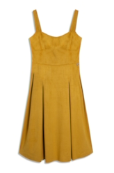 Vestido Jersey Leather Pleated Mostarda