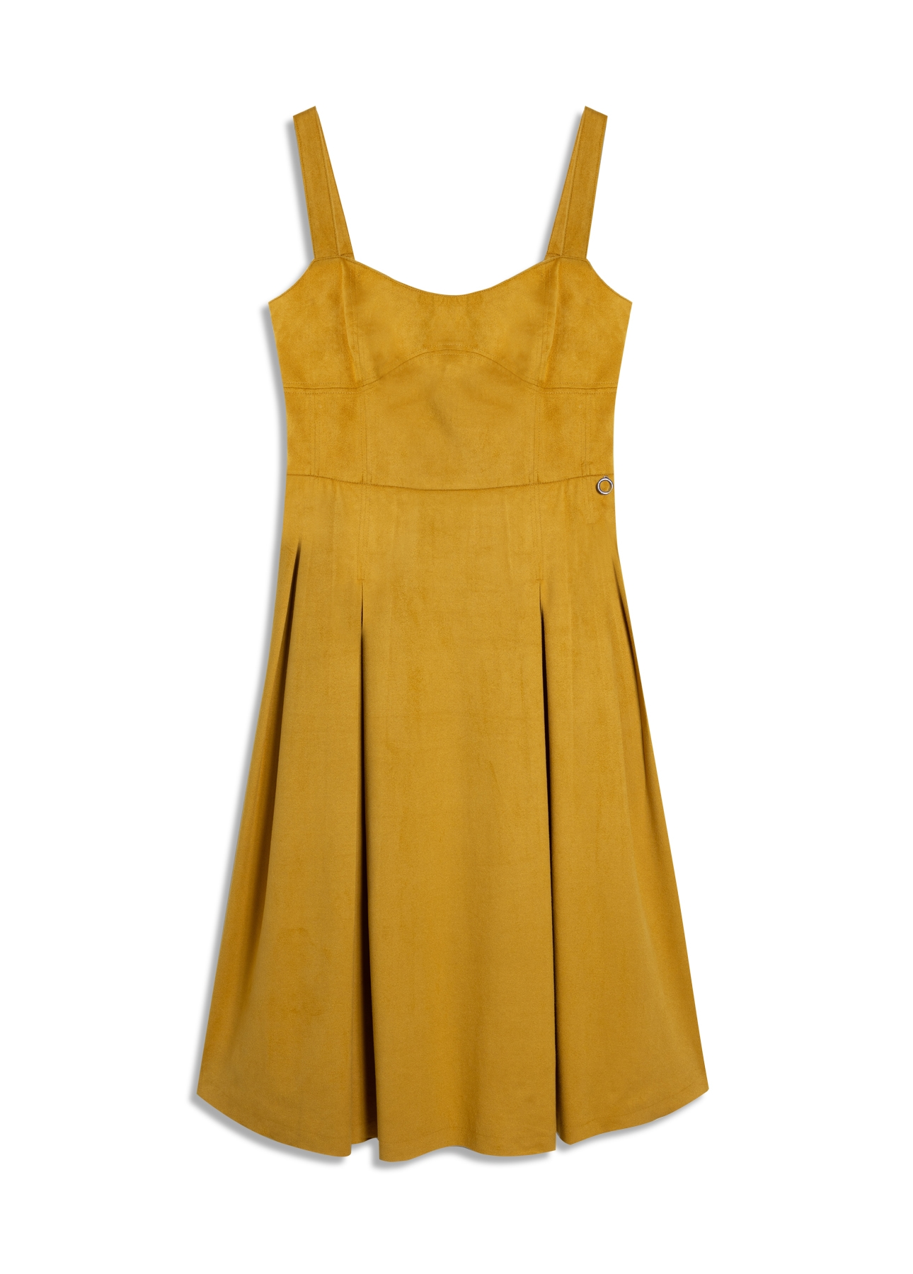 Vestido Jersey Leather Pleated Mostarda