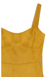 Vestido Jersey Leather Pleated Mostarda