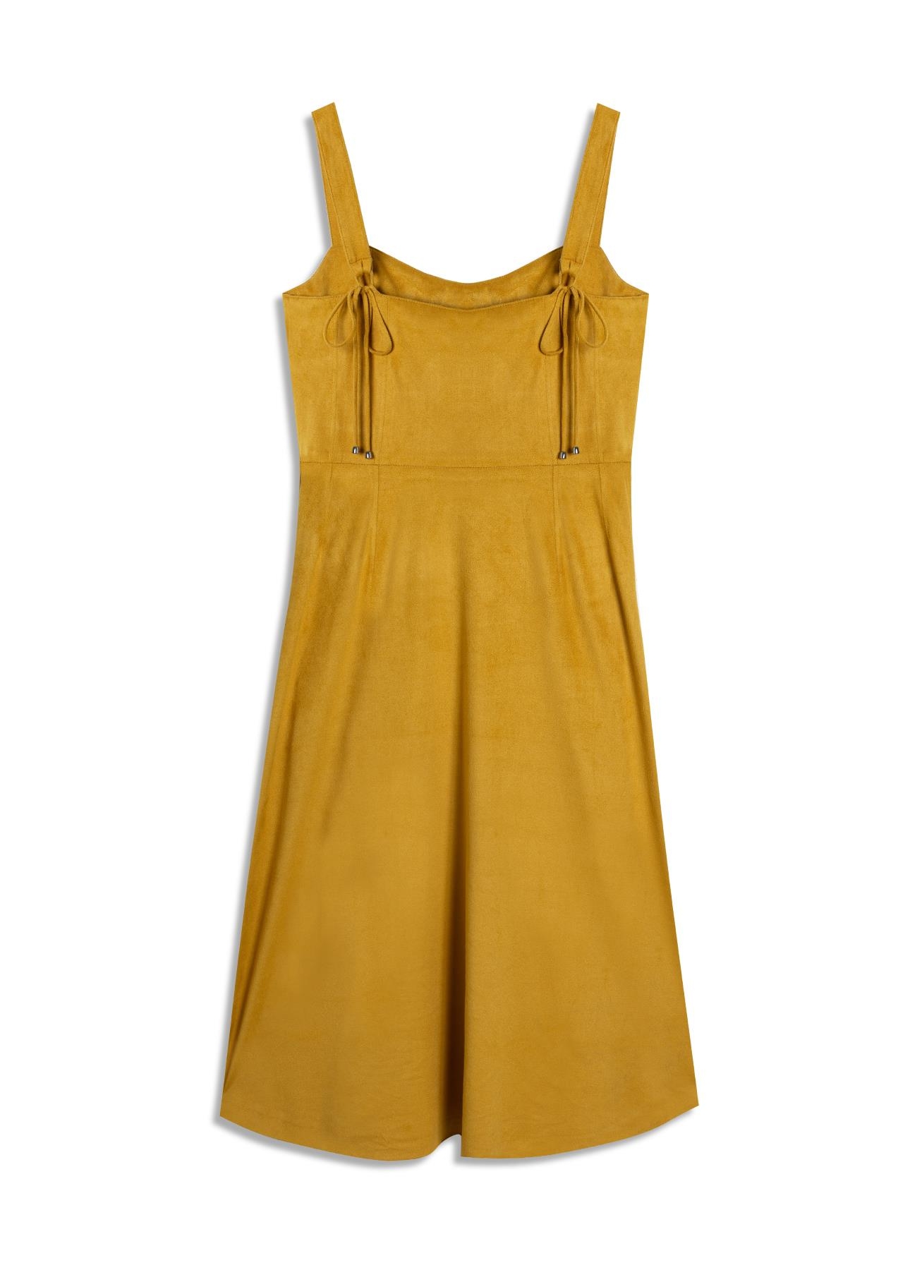 Vestido Jersey Leather Pleated Mostarda