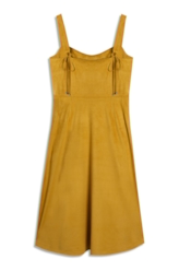 Vestido Jersey Leather Pleated Mostarda