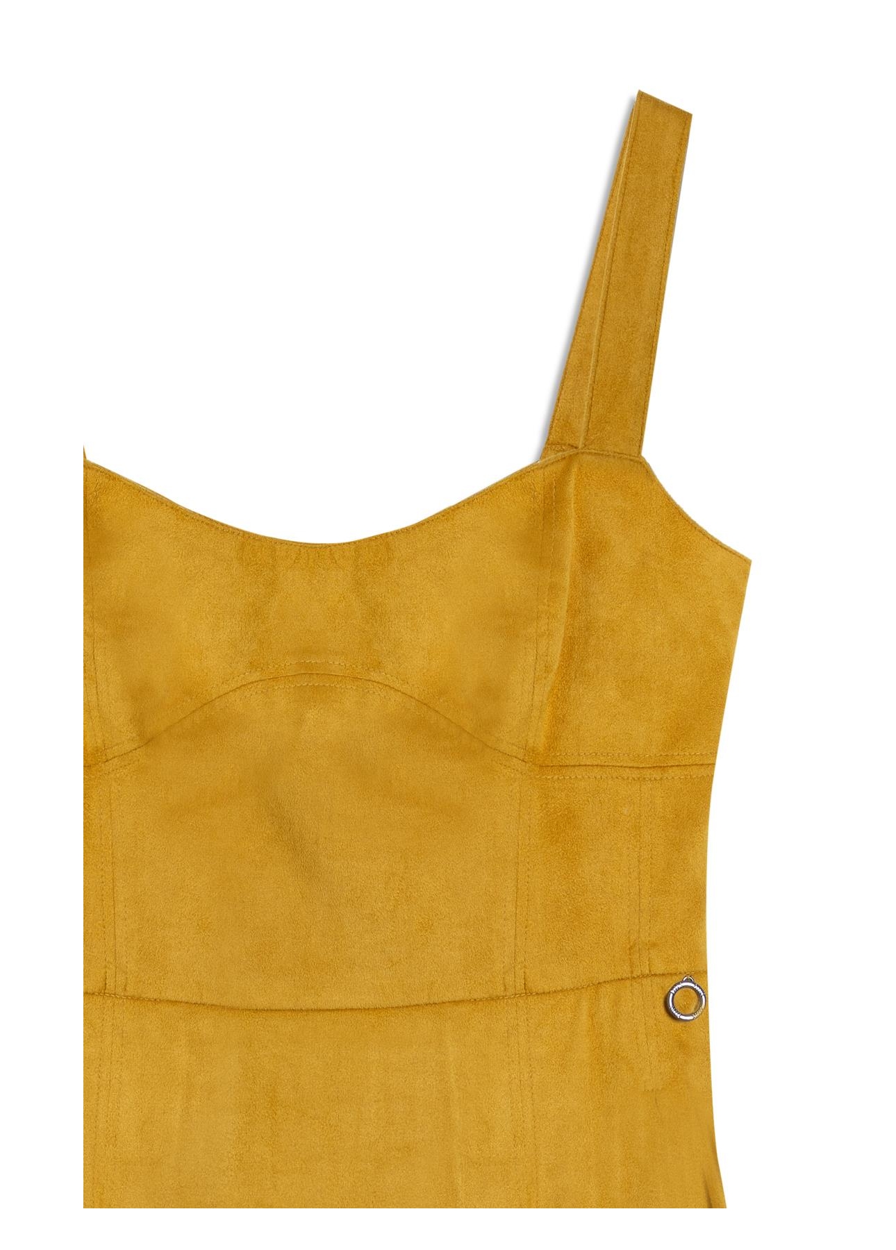 Vestido Jersey Leather Pleated Mostarda