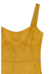 Vestido Jersey Leather Pleated Mostarda