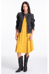 Vestido Jersey Leather Pleated Mostarda