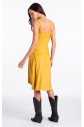 Vestido Jersey Leather Pleated Mostarda