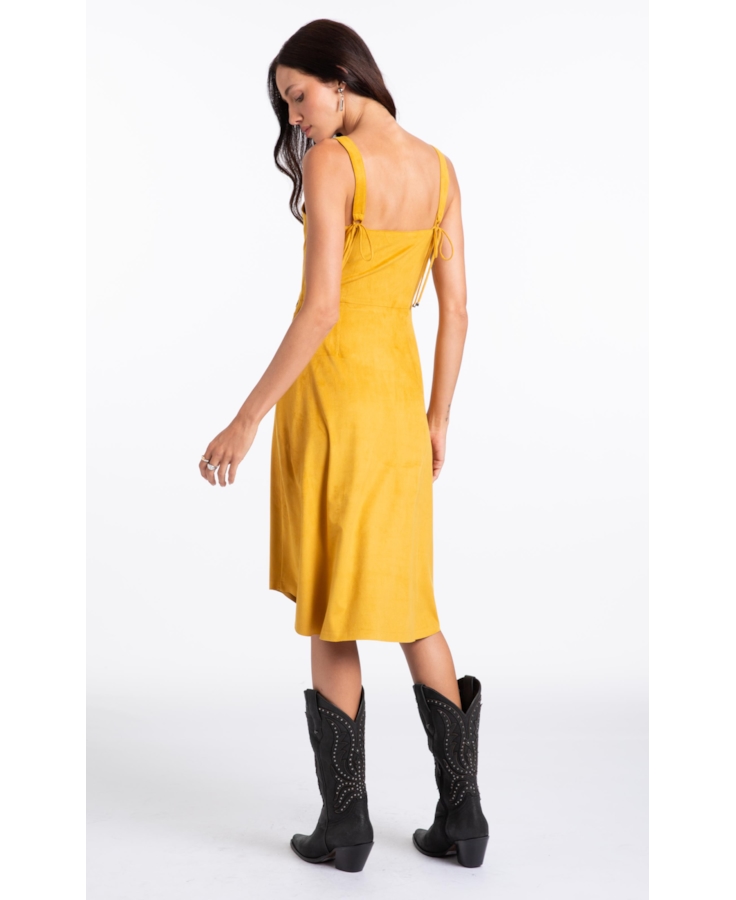 Vestido Jersey Leather Pleated Mostarda