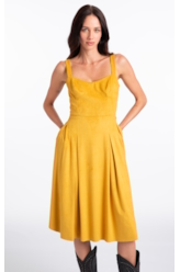 Vestido Jersey Leather Pleated Mostarda