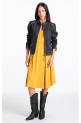 Vestido Jersey Leather Pleated Mostarda