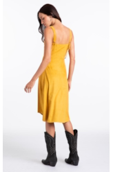Vestido Jersey Leather Pleated Mostarda