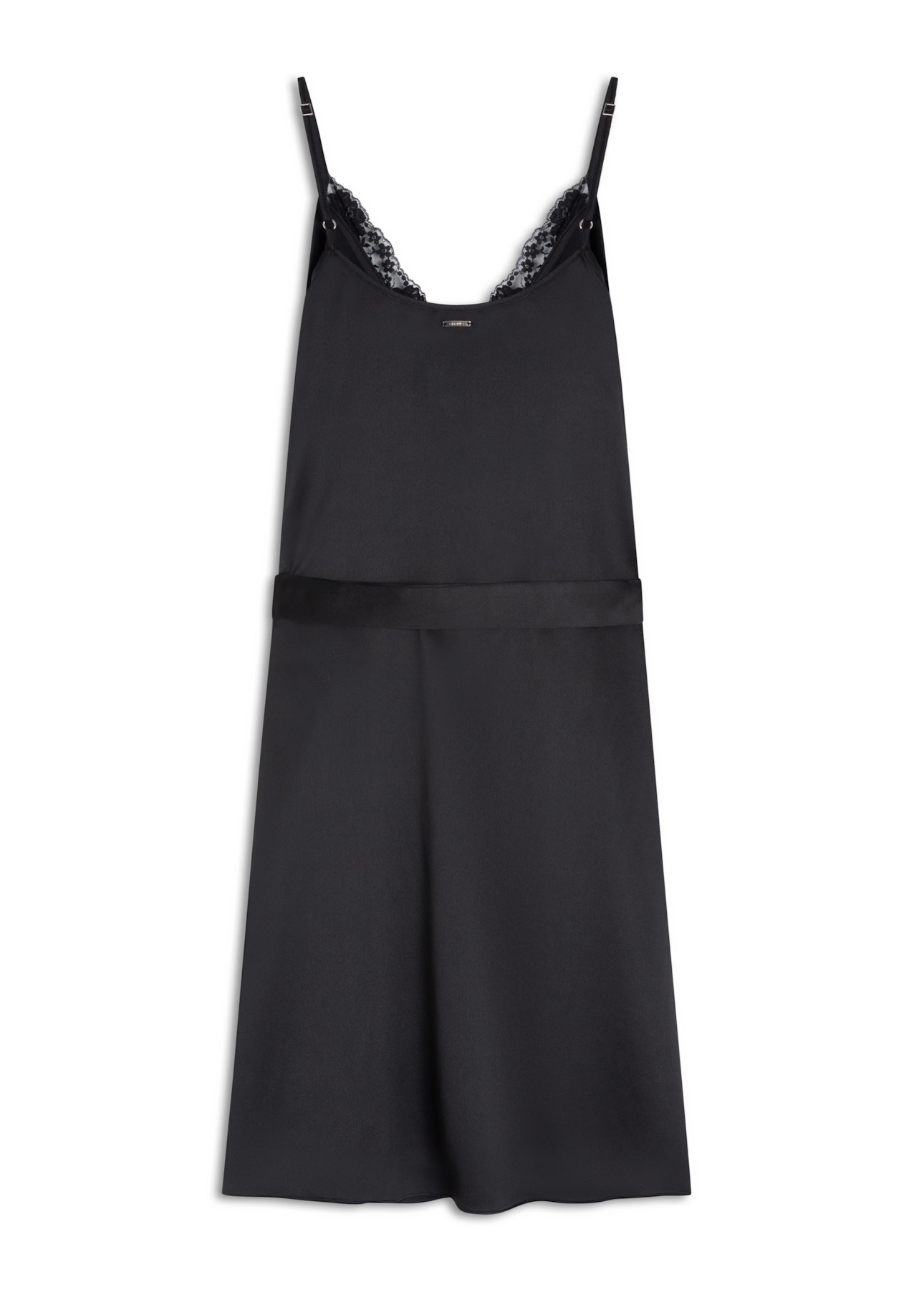 Vestido Lace Satin Slipdress Midi Preto