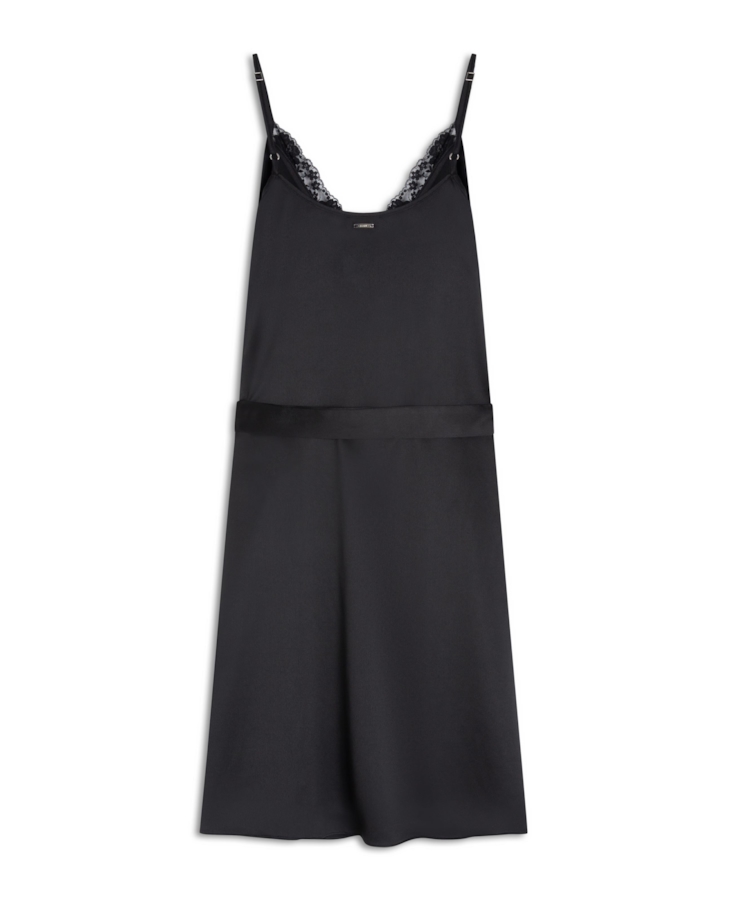 Vestido Lace Satin Slipdress Midi Preto