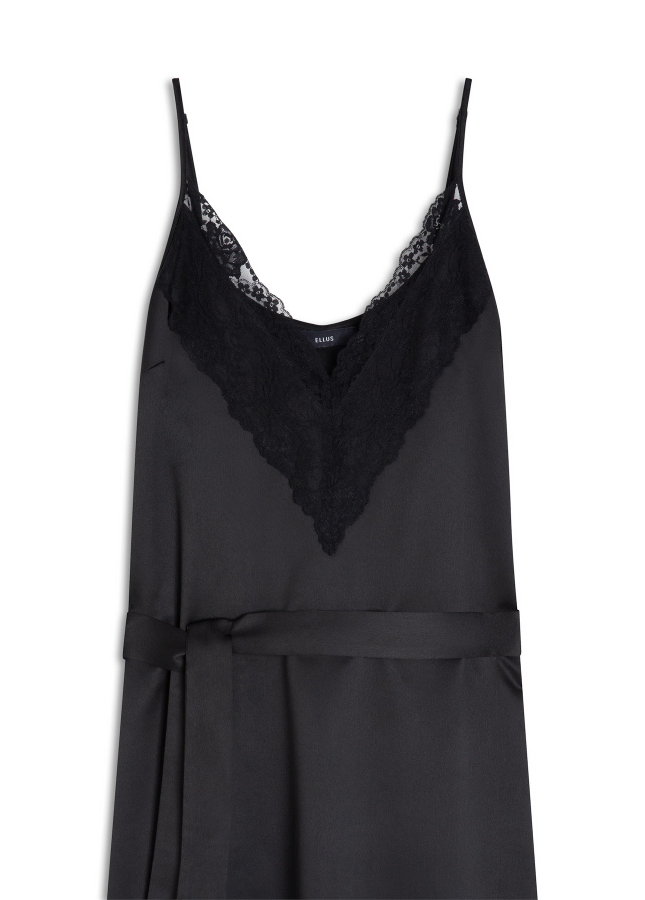 Vestido Lace Satin Slipdress Midi Preto