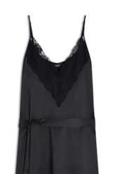 Vestido Lace Satin Slipdress Midi Preto