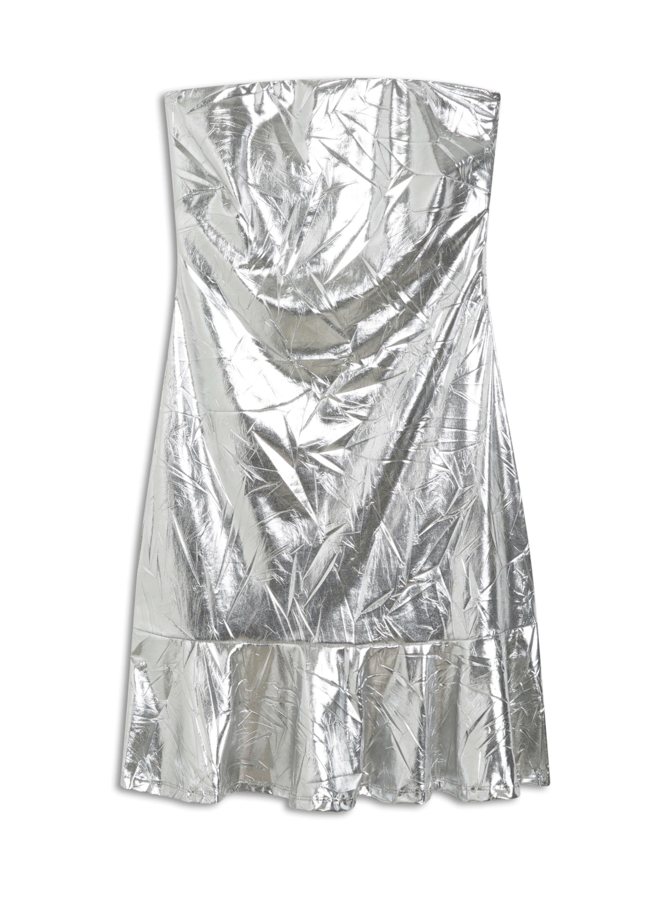 Vestido Laminado Strapless Prata