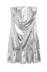 Vestido Laminado Strapless Prata