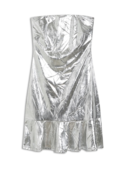 Vestido Laminado Strapless Prata