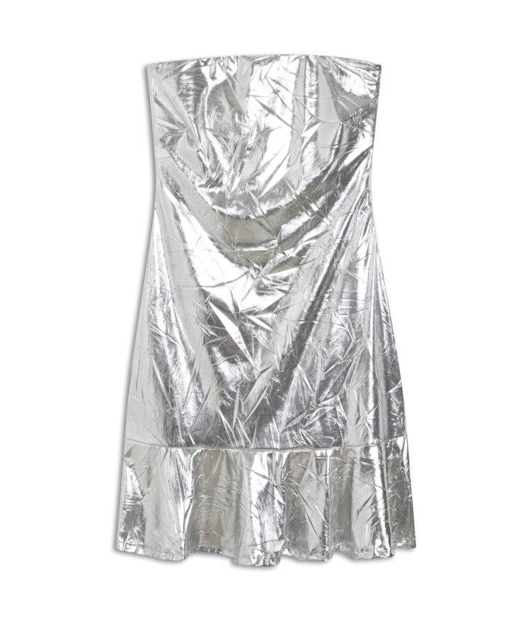 Vestido Laminado Strapless Prata