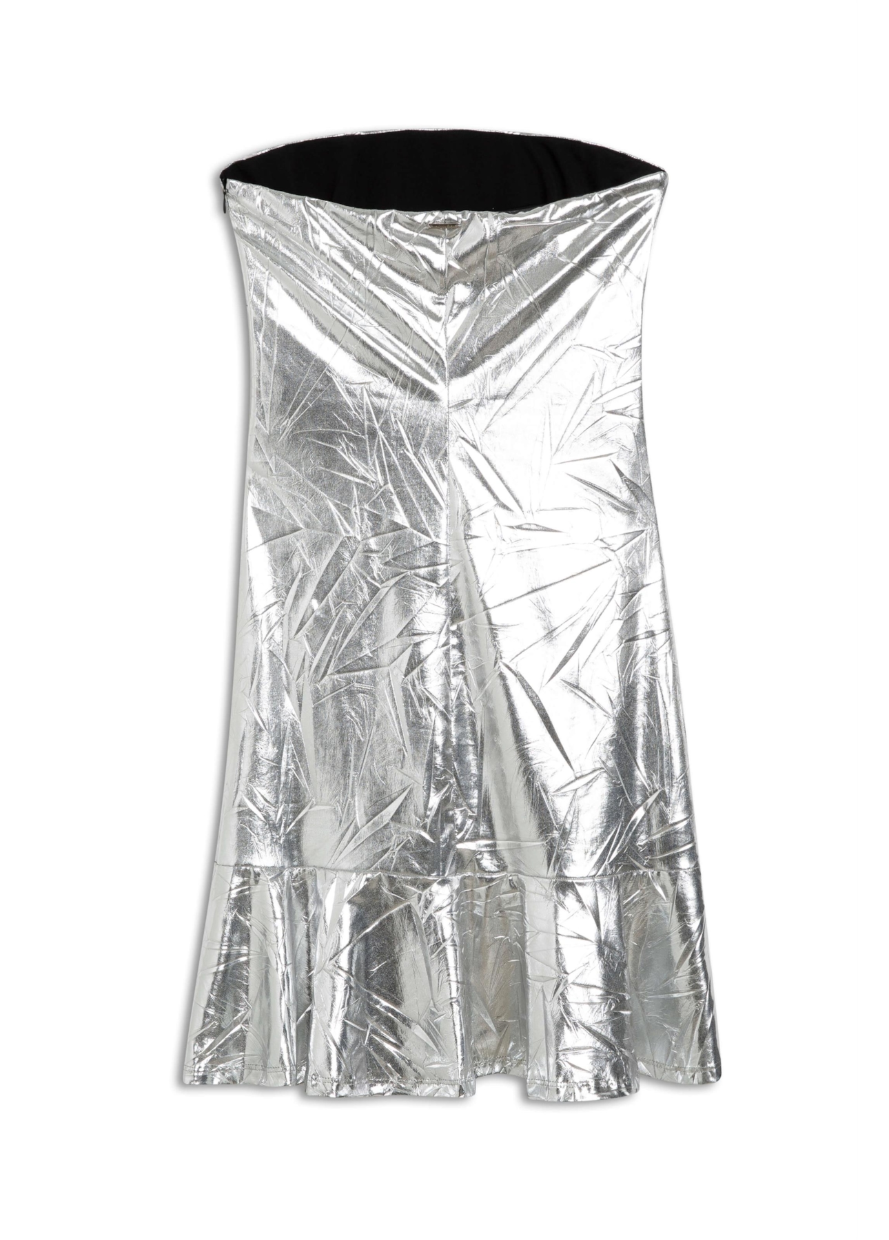 Vestido Laminado Strapless Prata