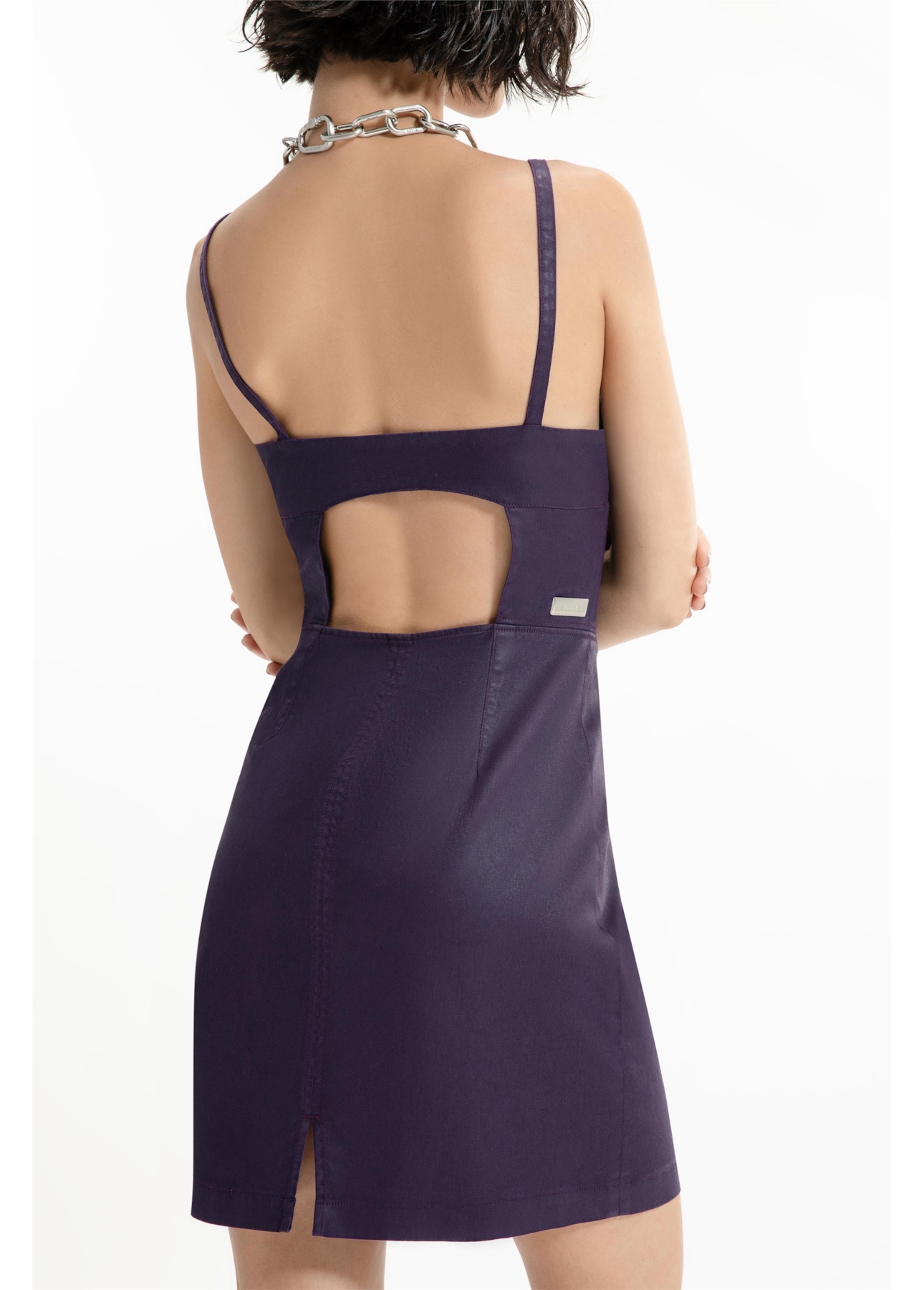Vestido Leather Denim Buckle Mini Beringela