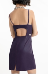 Vestido Leather Denim Buckle Mini Beringela