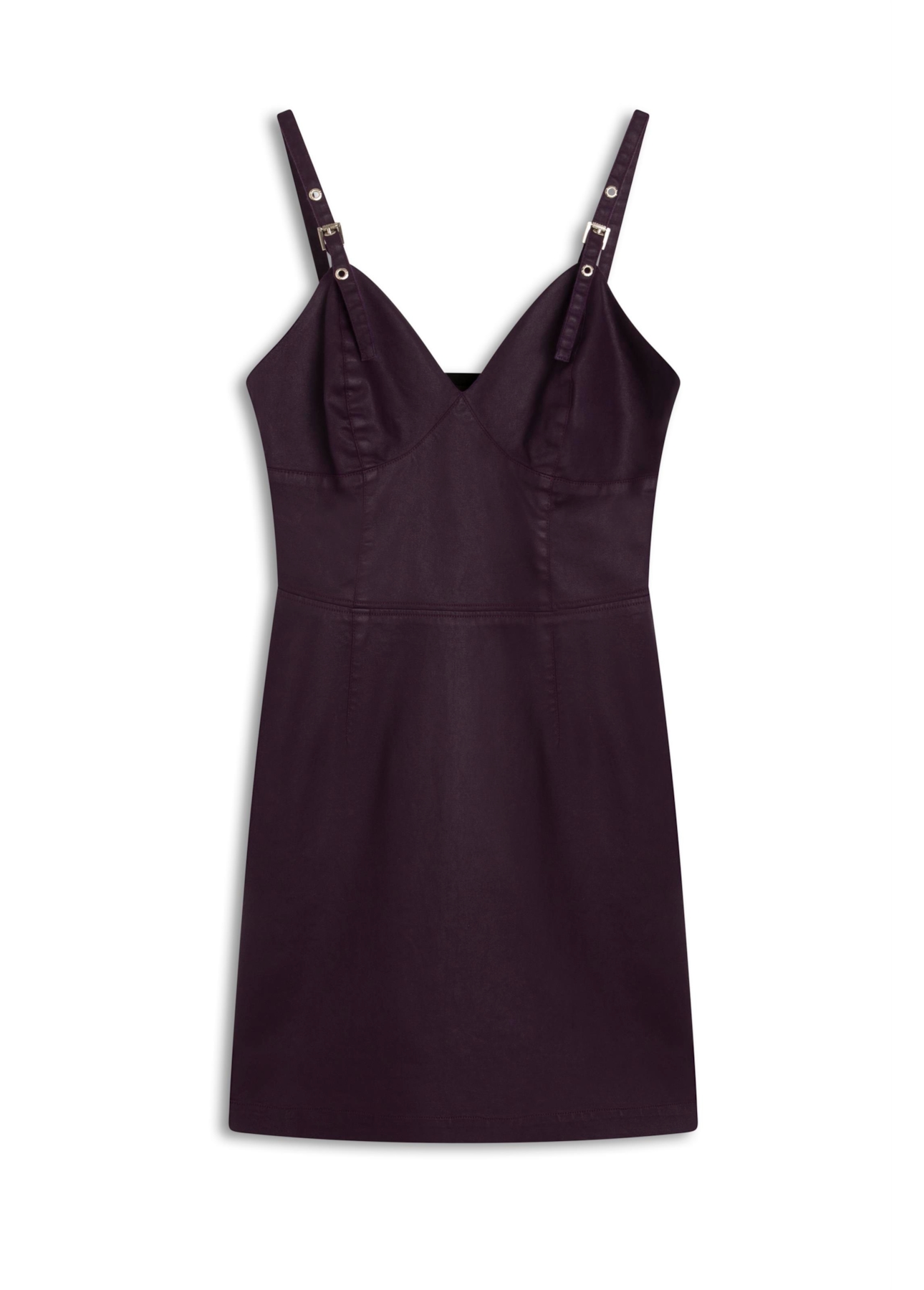 Vestido Leather Denim Buckle Mini Beringela