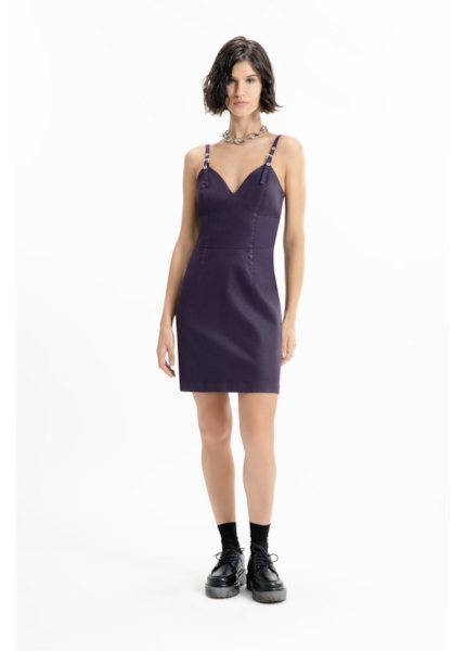 Vestido Leather Denim Buckle Mini Beringela