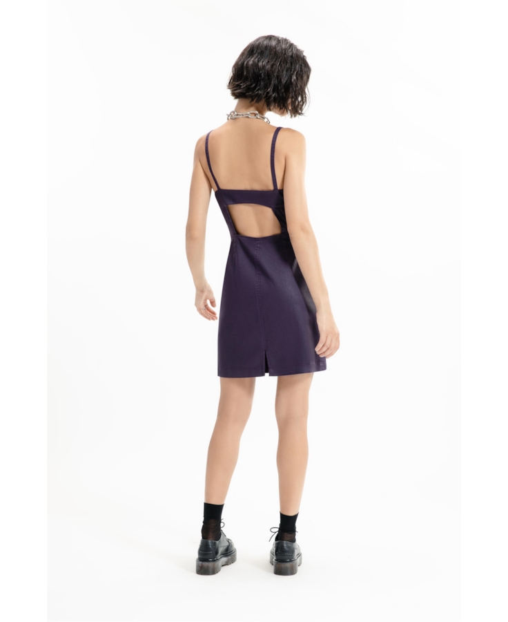 Vestido Leather Denim Buckle Mini Beringela