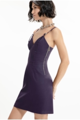 Vestido Leather Denim Buckle Mini Beringela