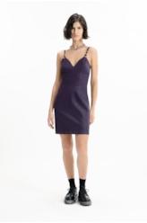 Vestido Leather Denim Buckle Mini Beringela