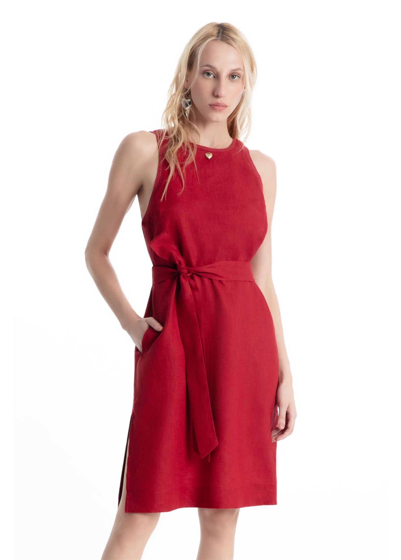 Vestido Linen Fresh Knee Vermelho