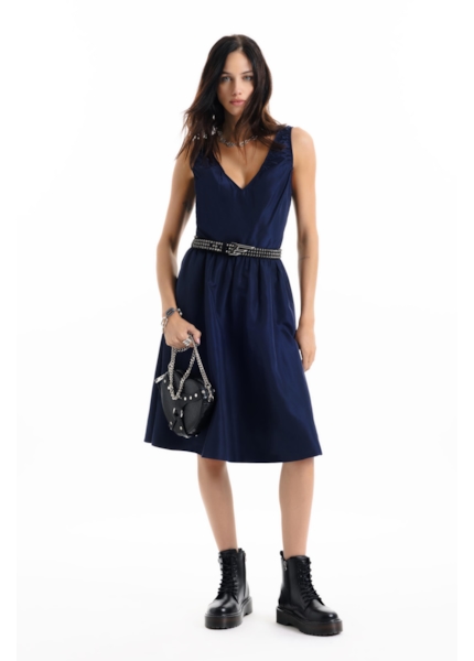 Vestido Memory Style Neckline Long Purple Blue