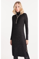 Vestido Metalic Turtle Neck Midi Preto