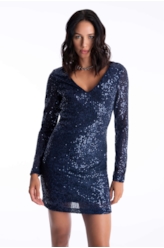 Vestido Paete Ross Neck Dark Navy