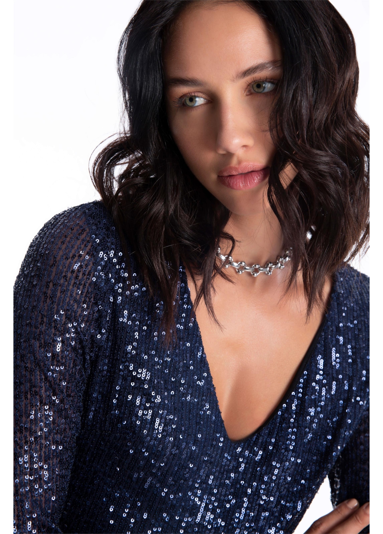Vestido Paete Ross Neck Dark Navy