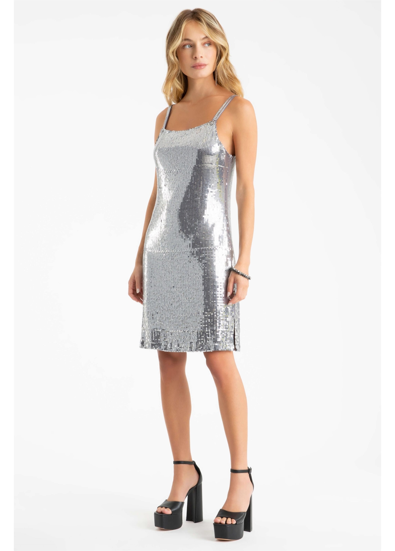 Vestido Paete Squares Prata