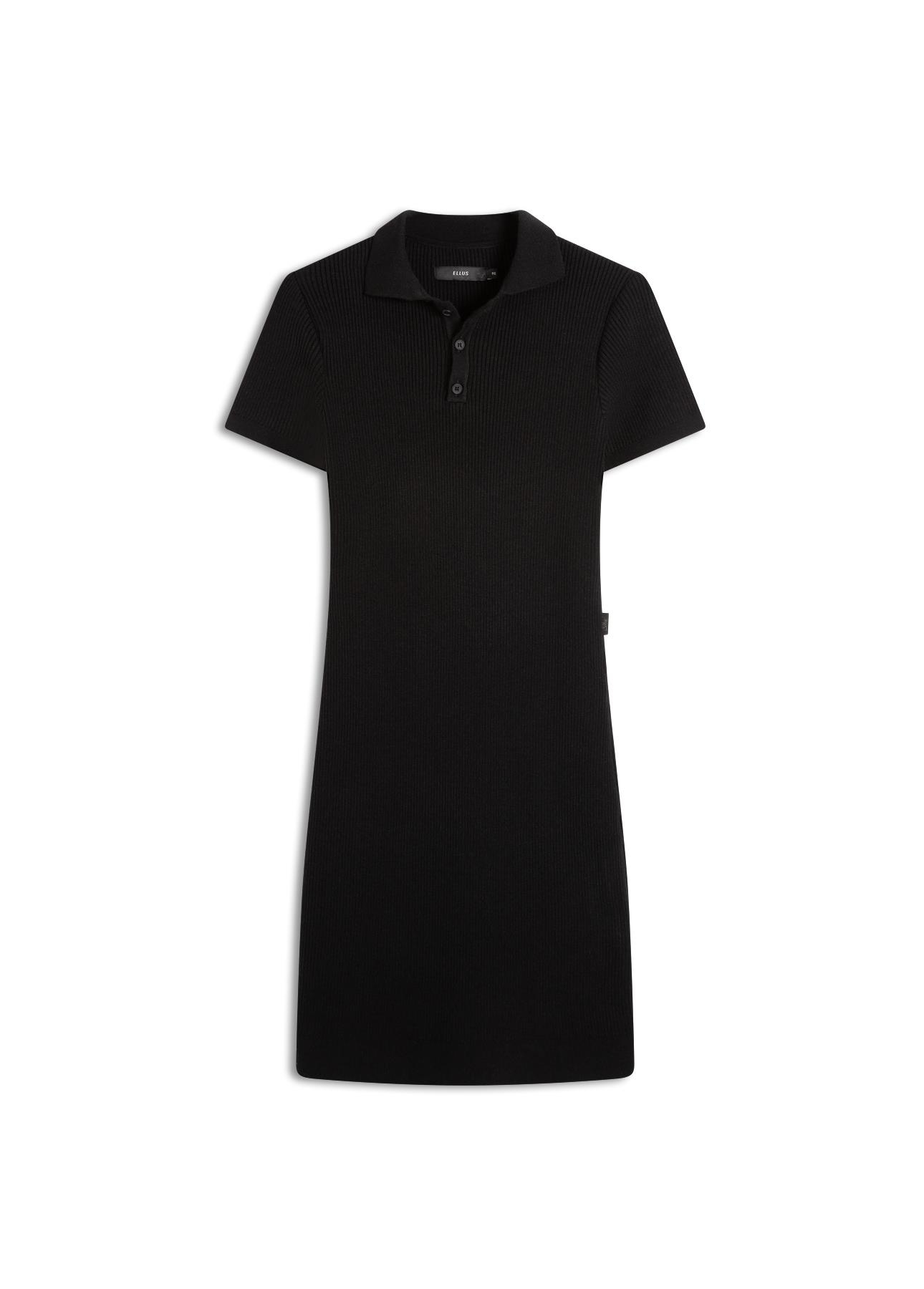 Vestido Polo Ribbed Button Preto