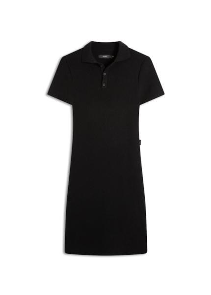 Vestido Polo Ribbed Button Preto