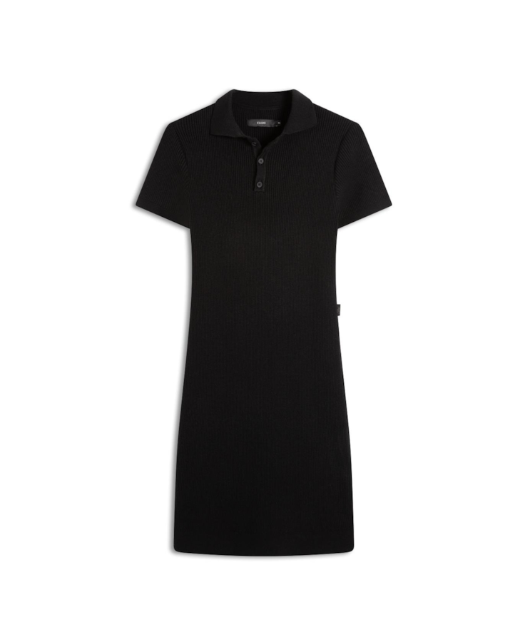 Vestido Polo Ribbed Button Preto
