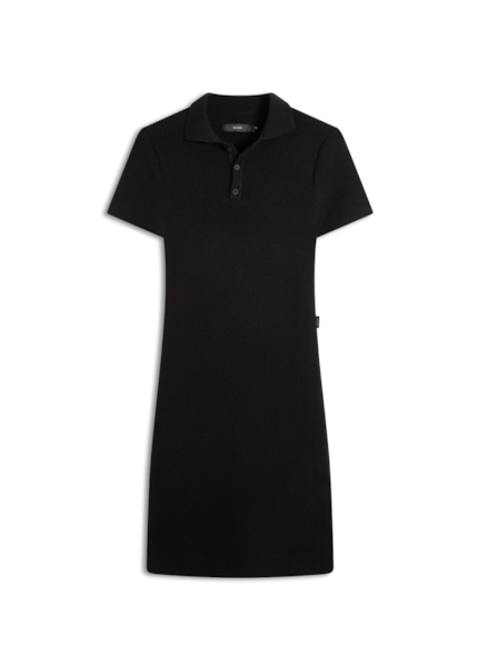 Vestido Polo Ribbed Button Preto