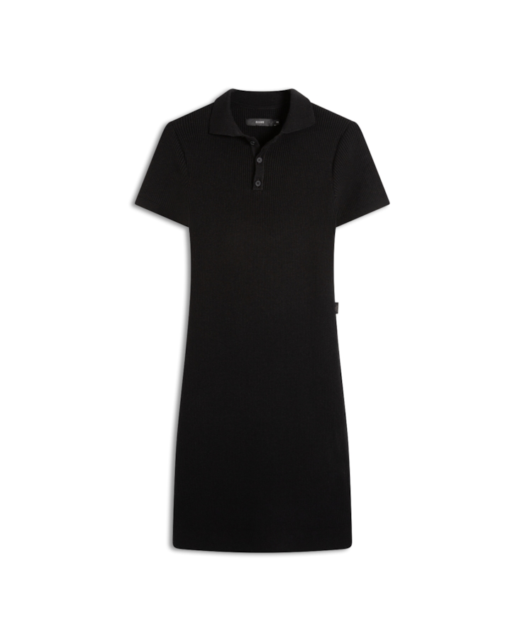 Vestido Polo Ribbed Button Preto